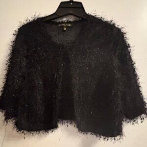 Park & Main Black Short “fuzzy” “fringe” Bolero Shaw Cardigan Sweater Size Small
